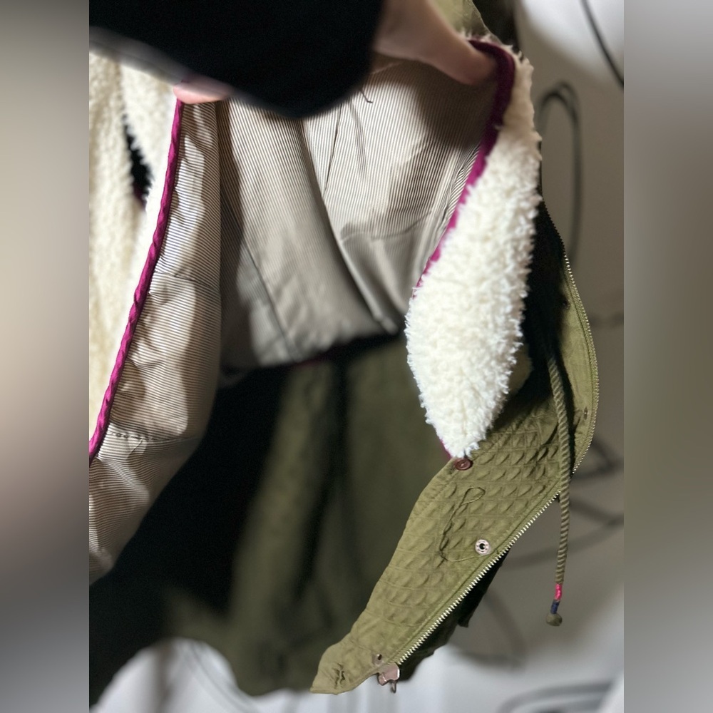Hei Hei Olive Army Green Sherpa Lined Women’s Coat w/Pockets, Hood, Pockets, Med - Picture 10 of 16